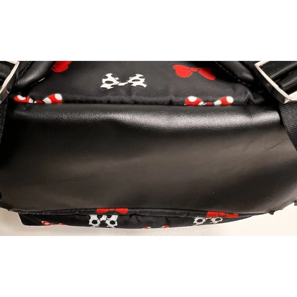 Disney Minnie Mouse Bow Print Backpack Black Red Polka Dot School Travel Bag EUC